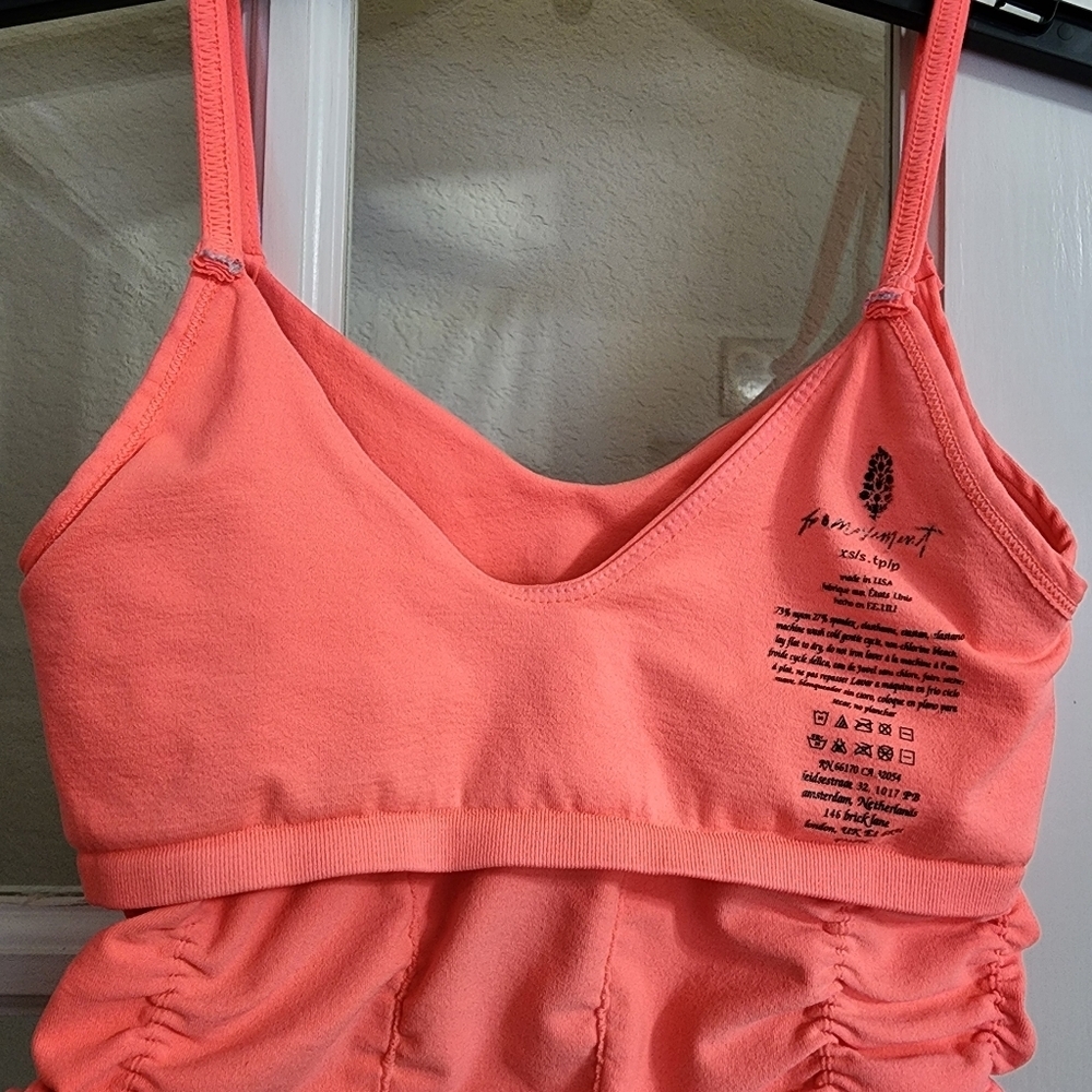 Free People Movement XS/S Coral Longline Bralette Crop Tank Ruched Built In Bra - Picture 8 of 11